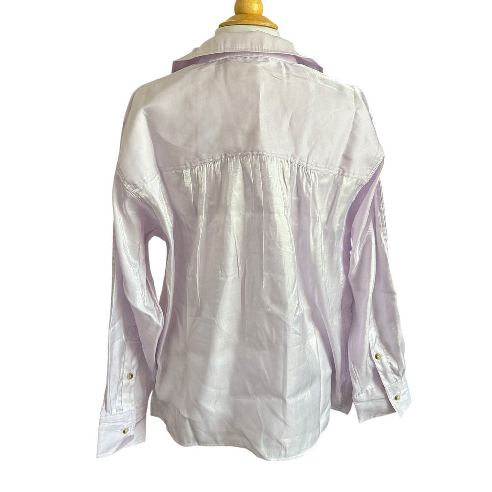 NEW Pilcro Anthropologie Dreamcore Shine Henley Long Sleeve Blouse Lilac Medium - Picture 9 of 11